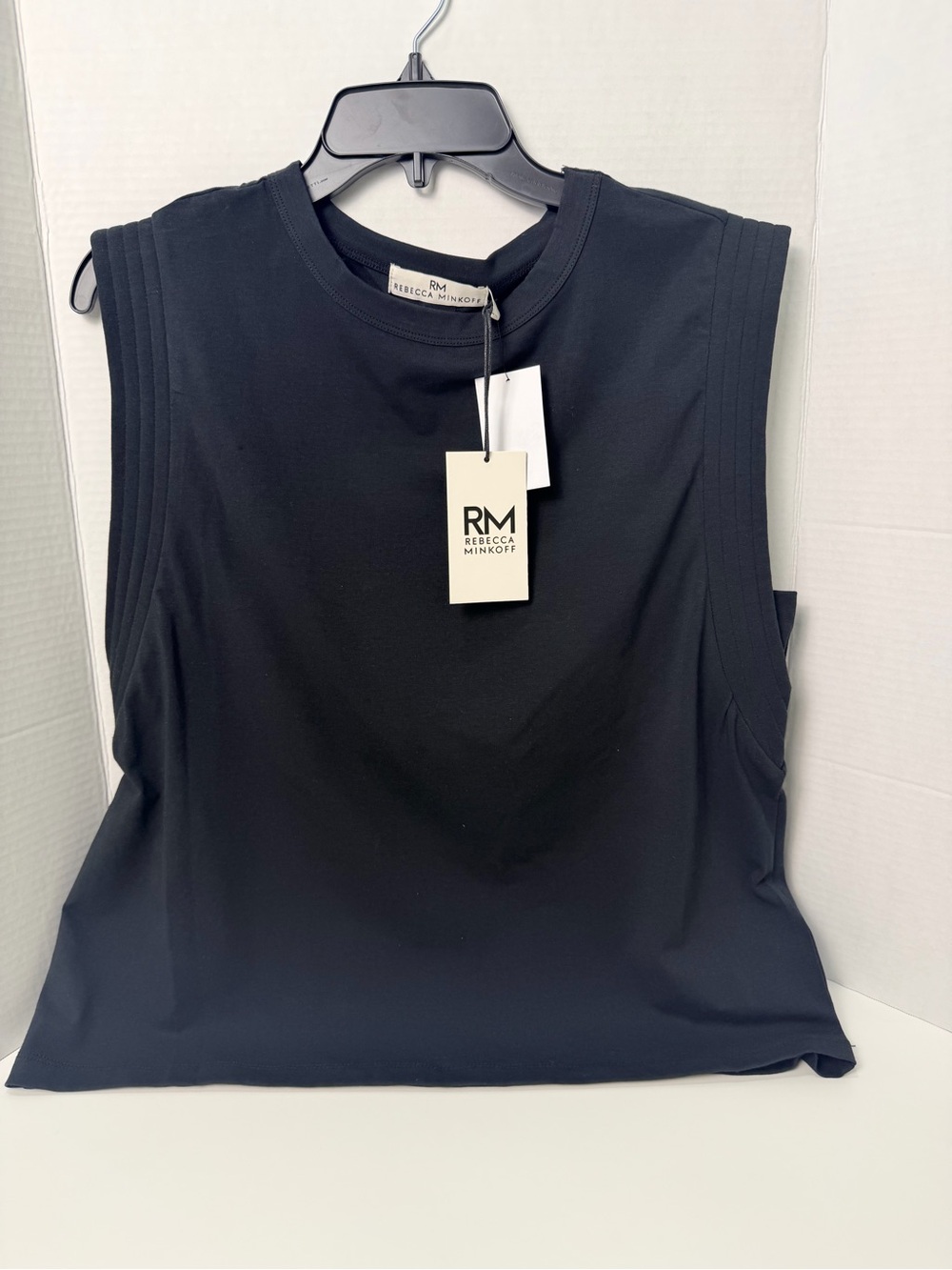 Rebecca Minkoff Black Structured-Sleeve Sleeveless Tank